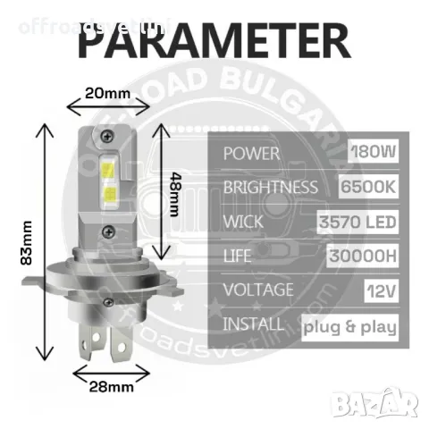 CARLUX LED Диодни Крушки H4 180W 12V 300% светлина без вентилатор, снимка 3 - Аксесоари и консумативи - 49380254