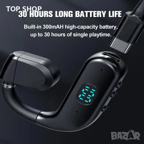 Bluetooth слушалка с микрофон, единична, отворено външно ухо, въздушна костна проводимост, с кука, снимка 6 - Безжични слушалки - 49445077