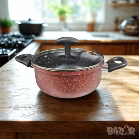 Тенджера Rosberg, 22 см, 4.3 л, Мраморно незалепващо покритие, Индукция, Бордо Меланж, снимка 2 - Съдове за готвене - 52137510