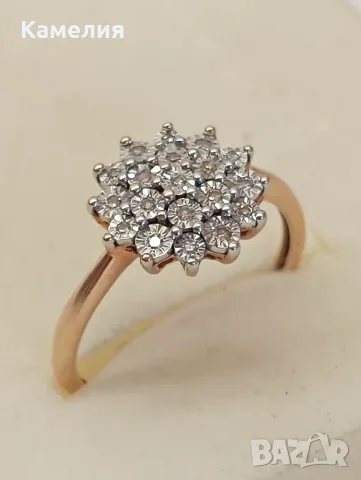 Руско злато. Пръстен с брилианти , снимка 4 - Пръстени - 55785234