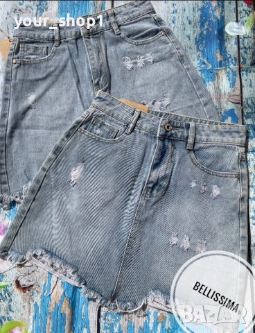 Дамска къса дънкова пола с висока талия , снимка 1