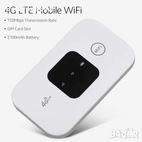 Рутер- бисквитка 4G LTE 150Mbps Преносим мобилен MiFi рутер със слот за SIM карта - 2100mAh 