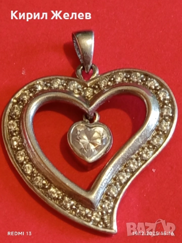 Романтична сребърна висулка във формата на сърце с инкрустирани кристали 31244, снимка 7 - Колиета, медальони, синджири - 52848275
