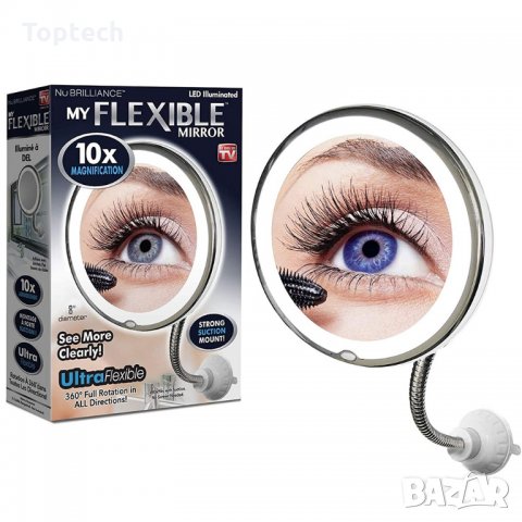 Увеличаващо LED Огледало С 10 Пъти Увеличение, LED Светлина И Вакум За Захващане, снимка 1