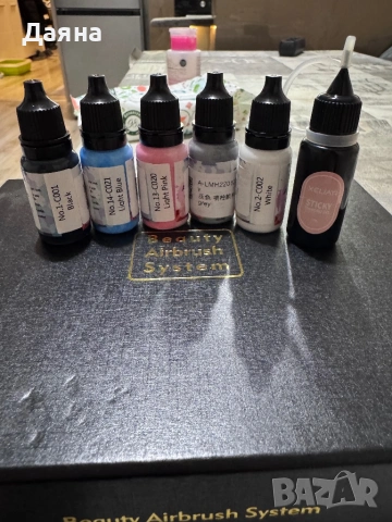 Airbrush комплект с 6 цвята – отлично състояние, снимка 5 - Педикюр и маникюр - 53179706