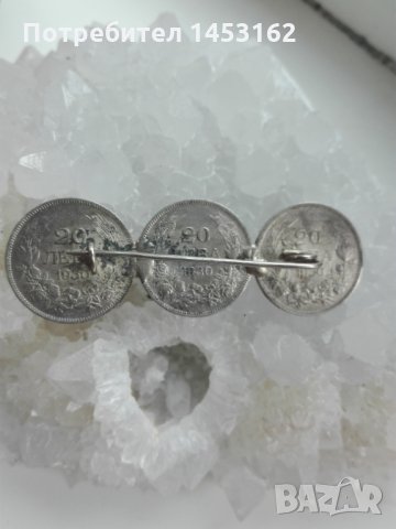 Антикварна сребърна брошка с монети, снимка 2 - Други - 29709860