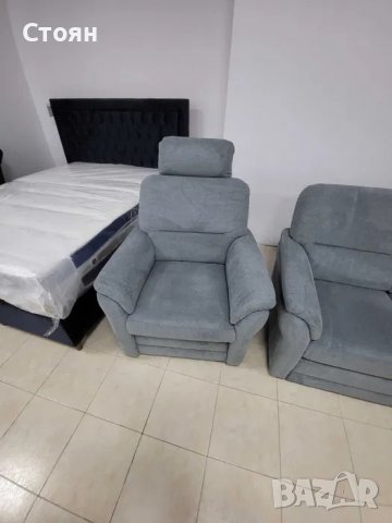 Син комплект тройка с функция сън и два фотьойла от плат "LS404820", снимка 3 - Дивани и мека мебел - 39964682