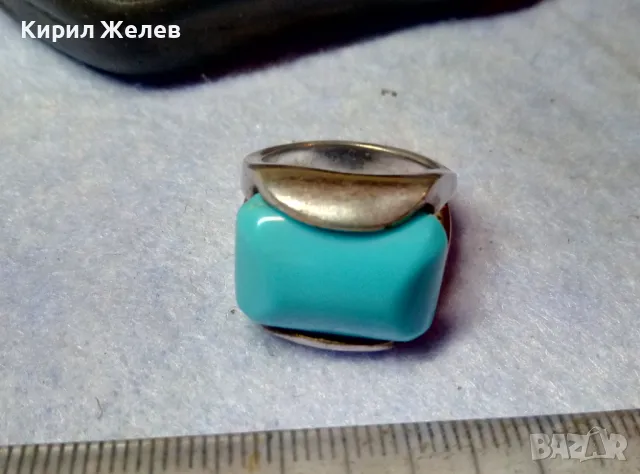 СКЪПОЦЕНЕН СРЕБЪРЕН ПРЪСТЕН СРЕБРО 925 с ГОЛЯМ ШЛИФОВАН ТЮРКОАЗ ВИНТИДЖ АРТ МОДЕЛ 48577, снимка 8 - Пръстени - 49294704