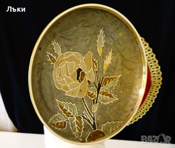 Бронзова фруктиера,купа с Роза,цветен клетъчен емайл. , снимка 6 - Антикварни и старинни предмети - 51711332
