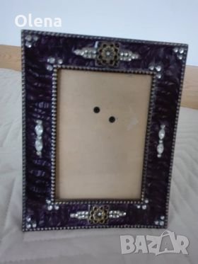 Стара декоративна рамка с емайл и камъчета, снимка 3 - Други ценни предмети - 30000485