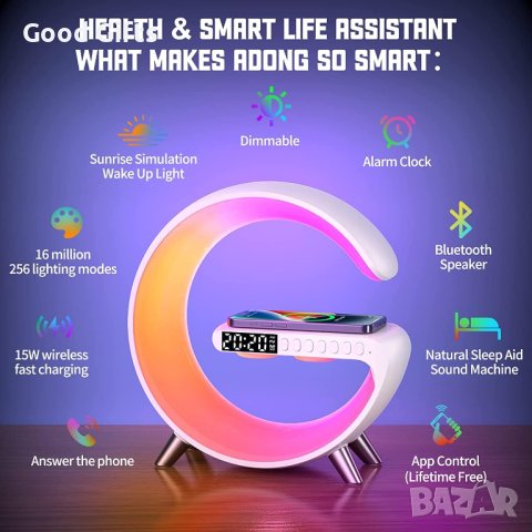 Смарт LED лампа - зарядно с високоговорител и часовник, снимка 6 - Други - 42918854