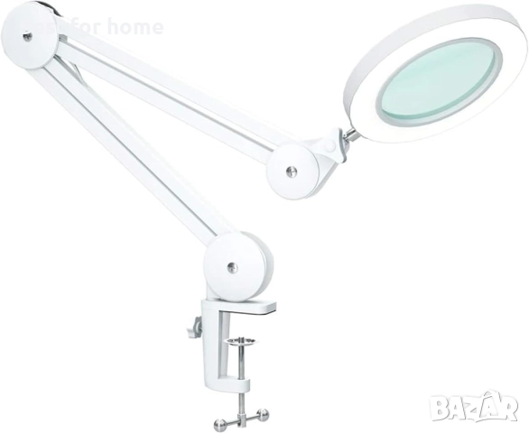 LED лампа с лупа Beyamz, метално въртящо се рамо, светлини в 3 цвята и леща с 5 диоптъра