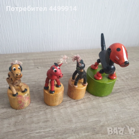 Дървени танцуващи сгъваеми играчки за бутане с палец -4 броя, снимка 7 - Антикварни и старинни предмети - 52669986