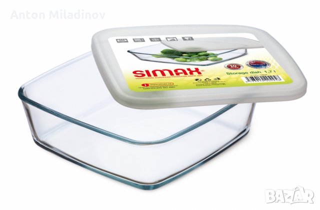 Квадратна тава с бял пластмасов капак 1.7 л. SIMAX , снимка 1 - Прибори за хранене, готвене и сервиране - 32166483