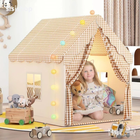 Детска палатка за игра тип Къща – Бежово каре 4773