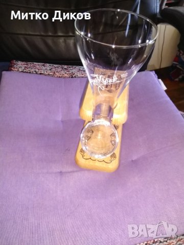 Мod dep маркова нова италианска чаша колба подаръчна с дървена стойка Н-240мм и фи 85 и 60мм, снимка 5 - Чаши - 42597581