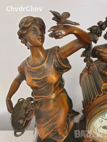 Франция 1800-те/50см-7кг стар френски каминен часовник/метална ЦАМ фигура-мрамор, снимка 11 - Антикварни и старинни предмети - 51476192