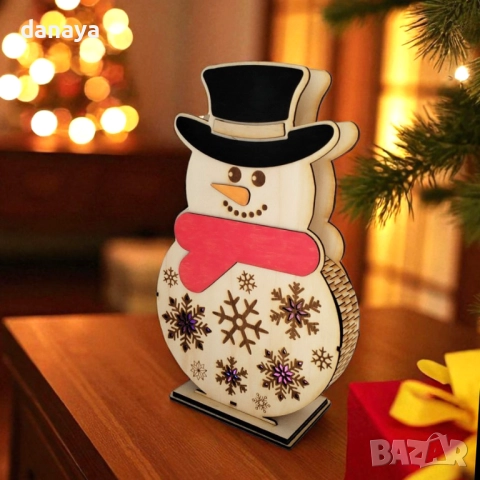 6097 Голям светещ снежен човек MDF коледна украса с LED многоцветни светлини, снимка 3 - Декорация за дома - 51466137