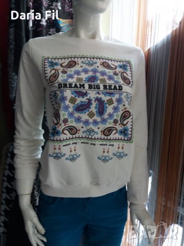 Бяла плътна  памучна блуза с принт мандала, снимка 1