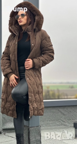 Стилно дълго дамско яке с пух по качулката,, снимка 3 - Якета - 52729944