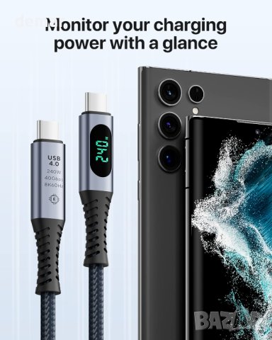 SOOPII USB 4 кабел с LED дисплей, Поддържа 8K видео, 40 Gbps трансфер на данни, 240 W, снимка 2 - Кабели и адаптери - 42284699