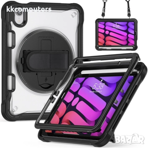 iPad mini 6 Heavy Duty Hybrid Tablet Case with Hand Grip & Strap TPU Силиконов Калъф и Протектор