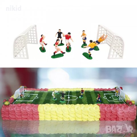 6 футболисти Сокър и врата футболно игрище фигурки PVC пластмасови игра и украса торта топер футбол, снимка 7 - Фигурки - 19428270