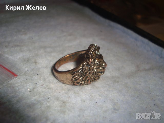 СТАР МЕДЕН ФИГУРАЛЕН ПРЪСТЕН ЛЪВСКА ГЛАВА с ПОЗЛАТА и МИНИАТЮРЕН ЮВЕЛИРНО ФАСЕТИРАН ЦИРКОН 27558, снимка 10 - Пръстени - 36770018