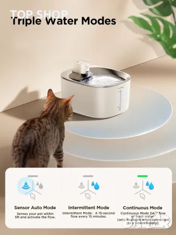 FEELNEEDY 4L безжичен фонтан за вода за котки със сензор, снимка 3 - За котки - 48670439
