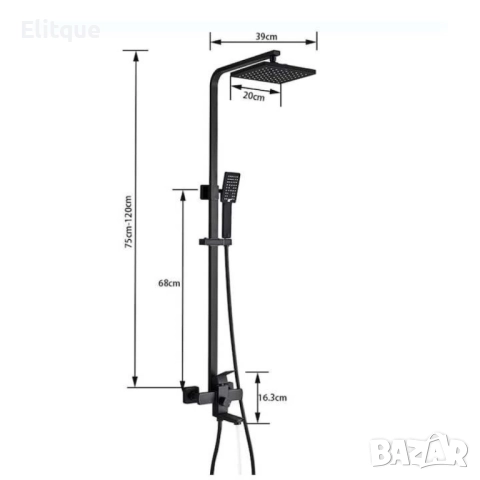 Комплект душ колона, стенен монтаж, двойно управление, керамика, 131-200 мм, черна, снимка 4 - Други стоки за дома - 52854058
