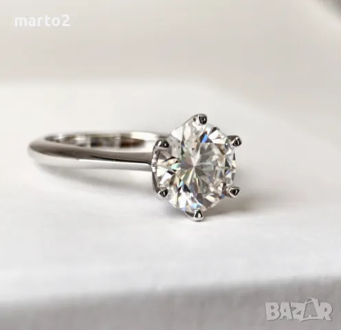 Елегантен Сребърен 925 Пръстен с 3 Каратов Мойсанит!!!, снимка 2 - Пръстени - 40518561