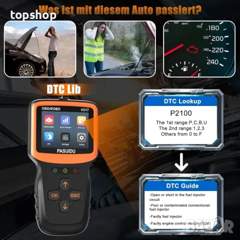 ASUIDU OBD2 автомобилен диагностичен тестер, четене/изтриване на кодове за грешки, универсален, снимка 4 - Аксесоари и консумативи - 50555732