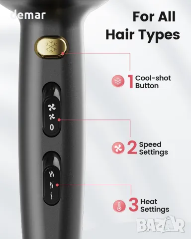 Сешоар Dekuri с дифузьор, професионален йонен сешоар с накрайник, снимка 5 - Сешоари - 49793770