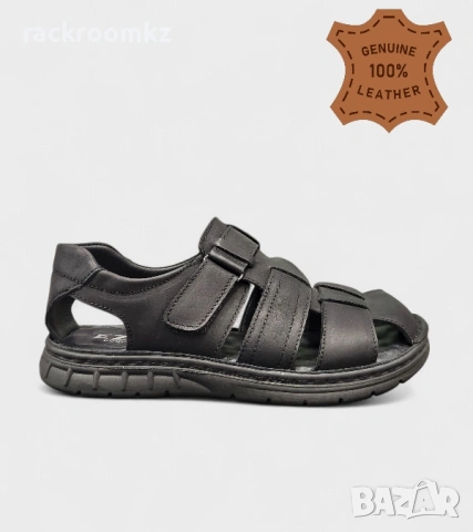 Мъжки кожени сандали с лепенки в черно S530-1 black