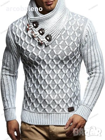 Нов модерен мъжки пуловер с копчета и широка яка, 3цвята - 023, снимка 6 - Пуловери - 42926991