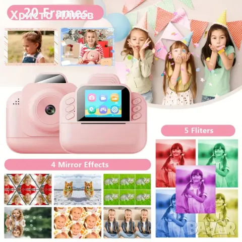 Детска камера с функция за печат Детски фотоапарат с дисплей за моментни снимки, снимка 6 - Друга електроника - 50280147