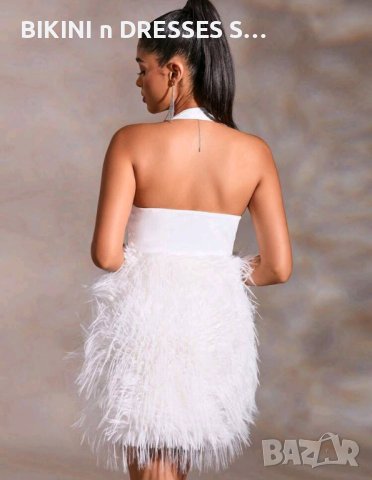 Елегантна бяла рокля с пера , снимка 3 - Рокли - 42842928