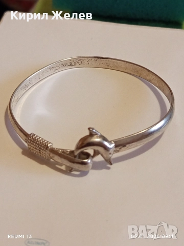 Сребърна гривна с Делфин 🐬 символизира хармония,свобода ювелирна изработка 26364, снимка 8 - Гривни - 52982568