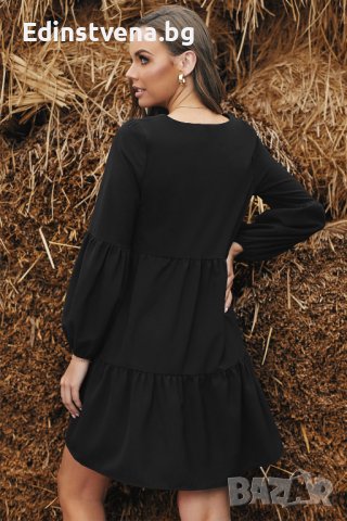 Дамска рокля с дълъг ръкав в черен цвят, снимка 4 - Рокли - 40526332
