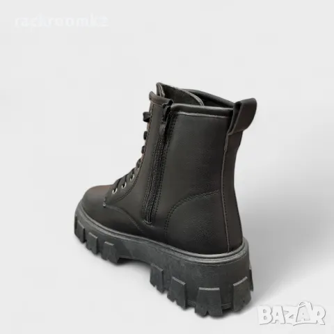 Дамски черни боти тип кубинки Karl, снимка 3 - Дамски боти - 47780900