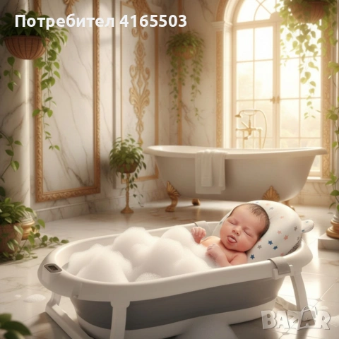 Сгъваема бебешка вана с термометър и възглавница, снимка 3 - Други - 53041055
