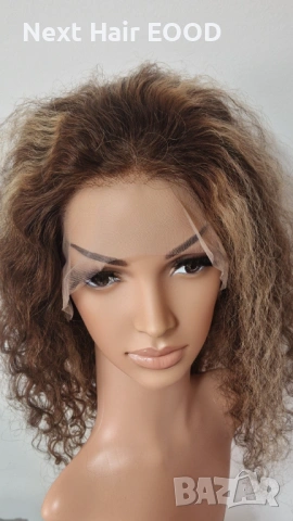 Естествена афро къдрава перука от 100% човешка коса - кафява с руси кичури, 13x4 дантела, снимка 10 - Аксесоари за коса - 53294521