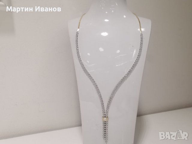 Златно колие с цирконий бяло и жълто злато 