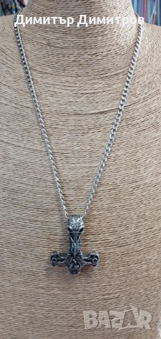 Мъжко колие Чукът на Тор. От благородна стомана. Бижута Луди гъби. Идея за подарък.