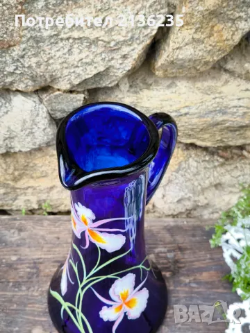 Кана /ваза в синьо ръчно рисувана, снимка 4 - Антикварни и старинни предмети - 50186006