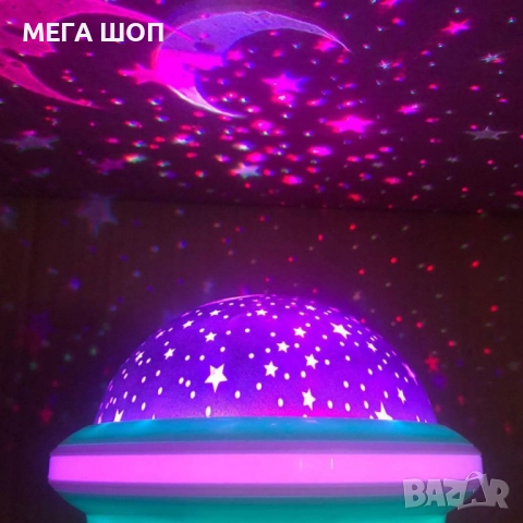 Цветна LED нощна лампа НЛО проектор със звездно небе, звезди и луна за детската стая и спокоен сън, снимка 2 - Лед осветление - 52705926