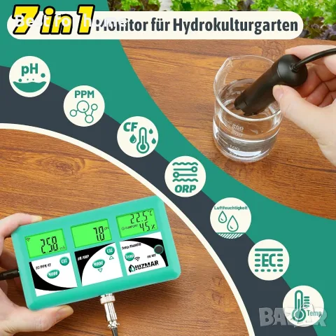 UIUZMAR pH EC TDS метър 7 в 1 pH монитор за хидропоника, снимка 2 - Други инструменти - 55898569