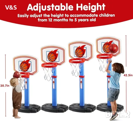  Баскетболен кош игри за малки деца, регулируема баскетболна врата с 4 топки , снимка 3 - Други - 49831846