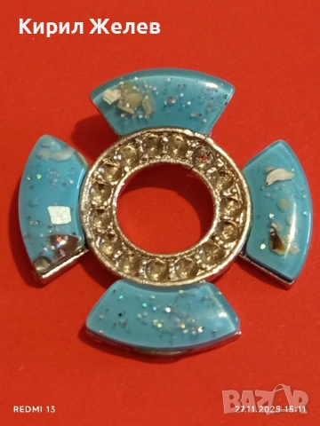 Колие МОРАНО с тюркоазени детайли и сребрист метален елемент с кристали 52175, снимка 2 - Колиета, медальони, синджири - 52562517