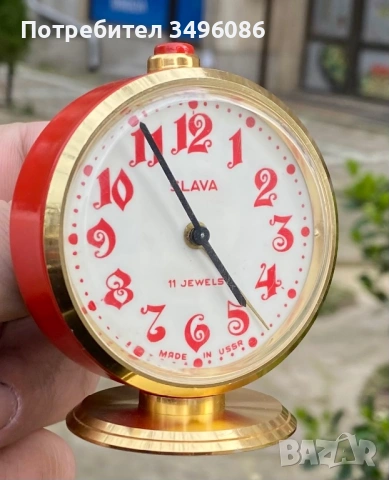 Стар съветски механичен будилник СЛАВА 11 камъка, снимка 5 - Колекции - 54058898